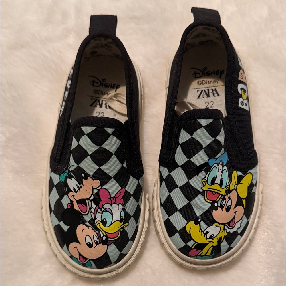 Zara Disney Toddler Checkered Character Sneakers - Black and White